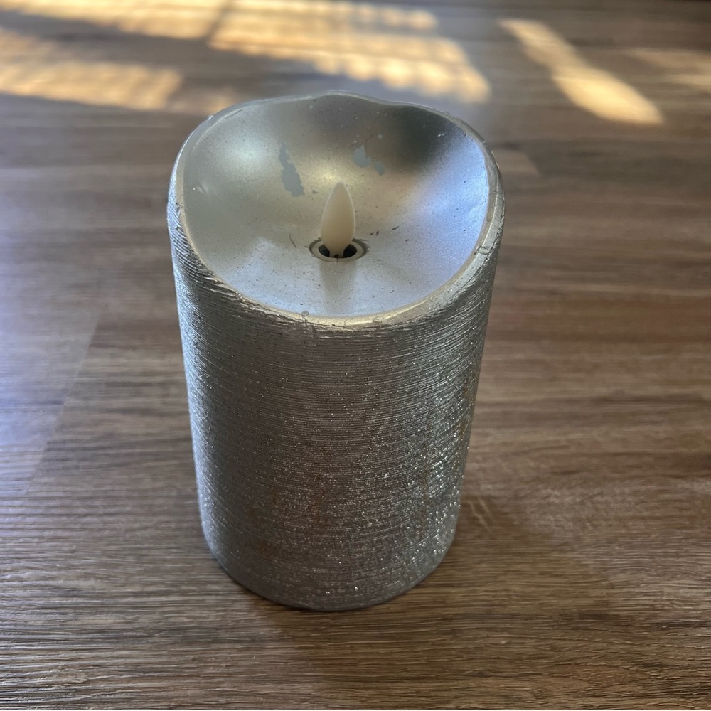 LUMINARA Silver Pillar Candle with Timer BATTERIES NOT INCLUDED